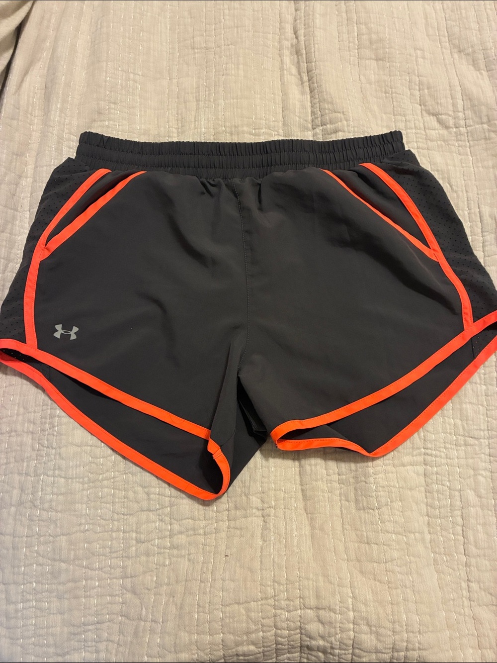 Under Armour gray Athletic Shorts with Orange Trim